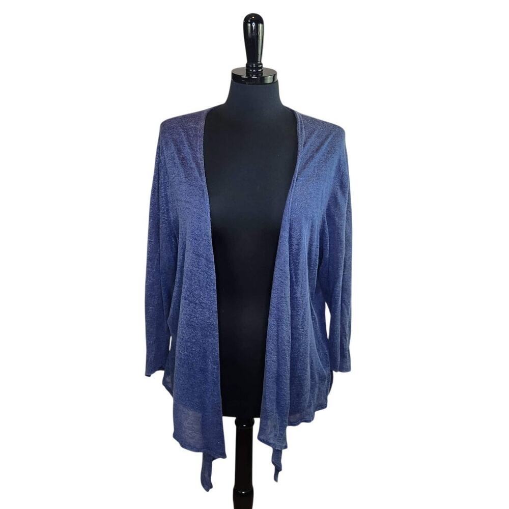 Nic + Zoe Cardigan Sweater Linen Blend Open Front Blue Lightweight 1X